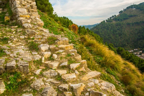 Berat Albânia Vista Superior Das Muralhas Fortaleza Antigo Castelo Berat — Fotografia de Stock