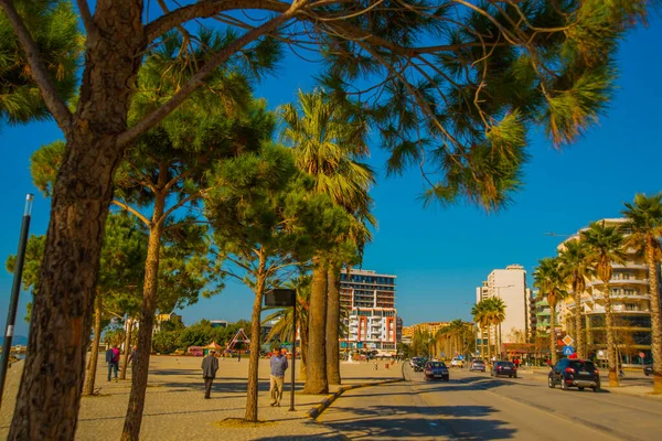 Vlora Vlore Albania Main Road Palms New Promenade City Center — Stock Photo, Image