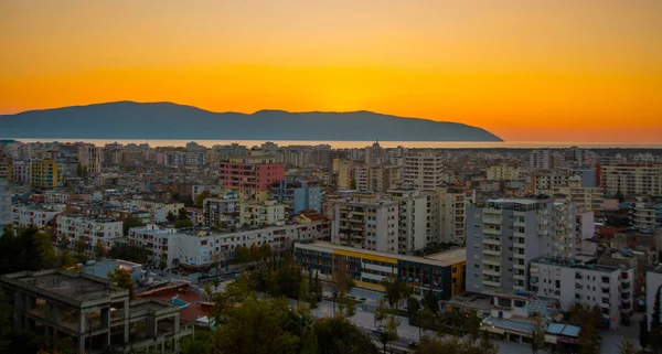 Vlora Albania Stadsbilden Sett Utifrån Kuzum Baba Kullen Flygfoto Över — Stockfoto