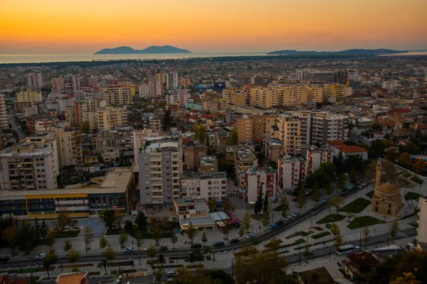 Vlora Albania Stadsbilden Sett Utifrån Kuzum Baba Kullen Flygfoto Över — Stockfoto