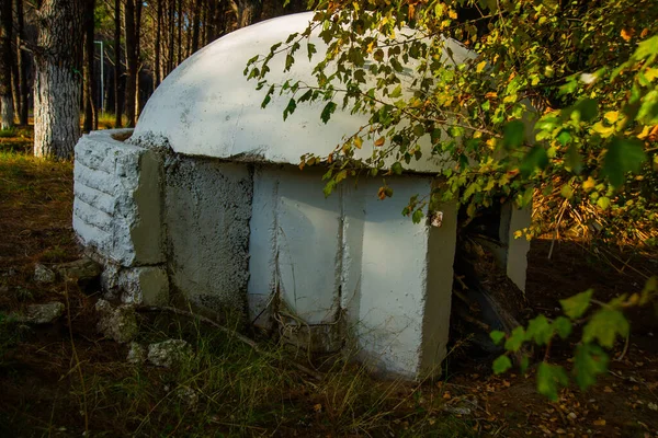 Albânia Paisagem Com Bunkers Militares Meio Campo Rural Perto Vlora — Fotografia de Stock