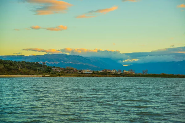 Zvernec Albanie Beau Paysage Nocturne Dans Lagune Narta Près Île — Photo