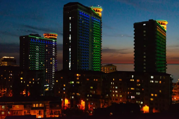 Batumi Georgia Baraccopoli Con Grattacieli Sullo Sfondo Del Tramonto Vista — Foto Stock