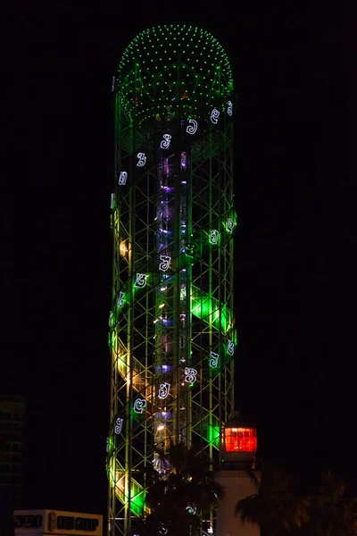 Batumi Georgia Nacht Landschap Met Alfabetische Toren Een Vuurtoren Verlichting — Stockfoto