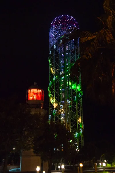 Batumi Georgia Nacht Landschap Met Een Alfabetische Toren Een Vuurtoren — Stockfoto