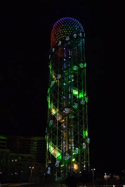 Batumi Georgia Nacht Landschap Met Alfabetische Toren Verlichting Batumi Adjara — Stockfoto