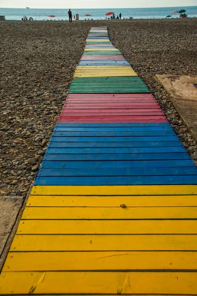 Batumi Georgia Caminho Multicolorido Longo Praia Seixos Batumi Região Adjara — Fotografia de Stock