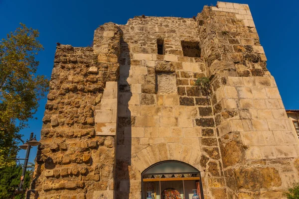 Antalia Turchia Antica Torre Della Fortezza Pietra Antalya Centro Storico — Foto Stock