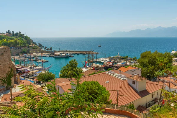 Antalya Turquia Vista Superior Porto Velho Antalya Porto Com Navios — Fotografia de Stock