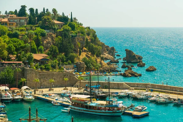 Antalya Turkey Top Kilátás Régi Kikötő Antalya Kikötő Hajók Hajók — Stock Fotó