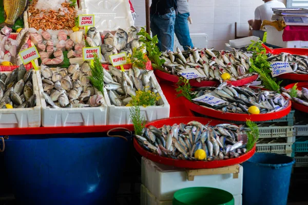 Antalia Turchia Vendita Pesce Mercato Strada Negozio Alimentari Tradizionale Bazar — Foto Stock