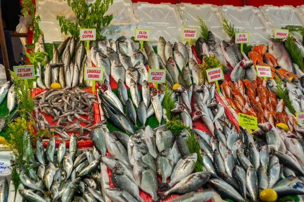 Antalya Turquía Venta Pescado Mercado Callejero Bazar Tradicional Turco Comestibles —  Fotos de Stock