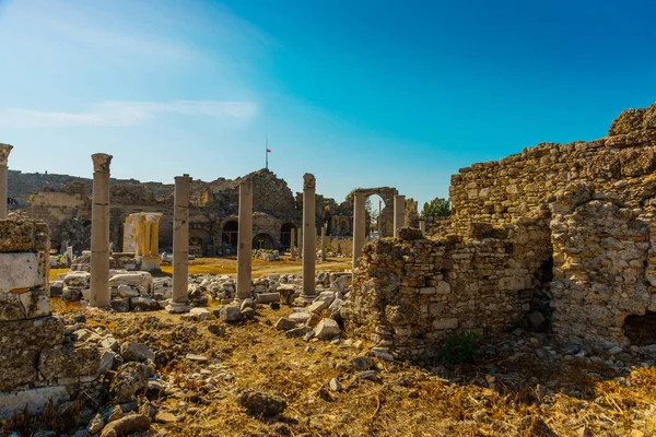 Side Turkey Ruinen Eines Antiken Theaters Der Stadt Side Einem — Stockfoto