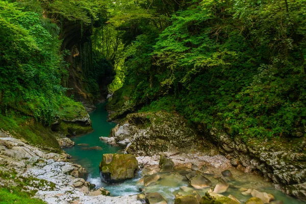 Martvili Canyon Georgia Río Abasha Con Agua Azul Cañón Martvili — Foto de Stock