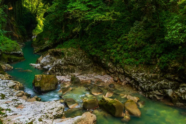 Martvili Canyon Georgia Rio Abasha Com Água Azul Martvili Canyon — Fotografia de Stock