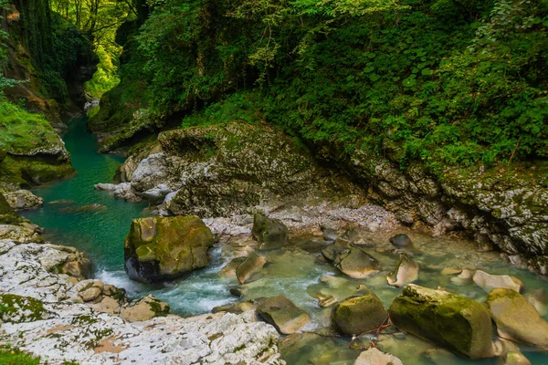 Martvili Canyon Georgia Rio Abasha Com Água Azul Martvili Canyon — Fotografia de Stock