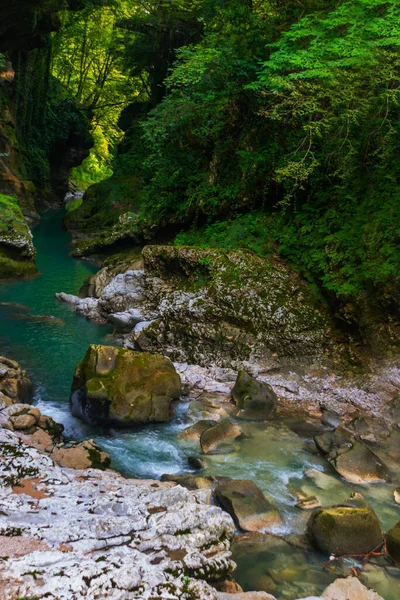 Martvili Canyon Georgia Río Abasha Con Agua Azul Cañón Martvili — Foto de Stock