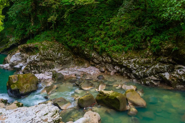 Martvili Canyon Georgia Río Abasha Con Agua Azul Cañón Martvili — Foto de Stock