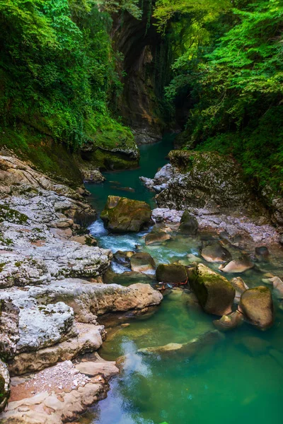 Martvili Canyon Georgia Rio Abasha Com Água Azul Martvili Canyon — Fotografia de Stock