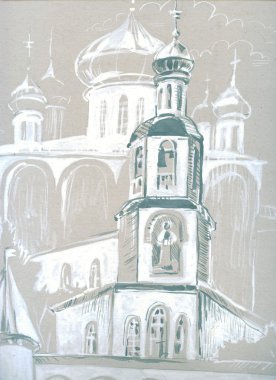 Dini yapı. Rusya'nın antik tapınak. İllüstrasyon.