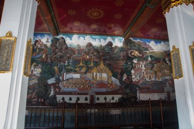 Fresco.Wat Pho ya da Wat Phra Chetuphon, Tapınağı yatan Buda Bangkok Tayland