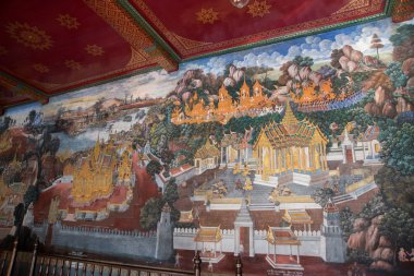 Fresco.Wat Pho ya da Wat Phra Chetuphon, Tapınağı yatan Buda Bangkok Tayland