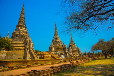 Eski saraylar mavi gökyüzü arka plan üzerinde. Ayutthaya Tayland. 