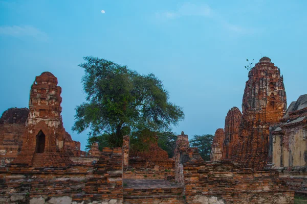 Starożytnych pałaców przed wieczornym niebie. Tajlandia Ayutthaya. — Zdjęcie stockowe