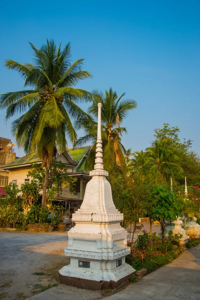 Estupa branca e Palma a cidade de Nakhon Ratchasima. Tailândia . — Fotografia de Stock