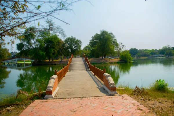 The bridge thrown across the lake. Ayutthaya Thailand. — Stock Photo, Image