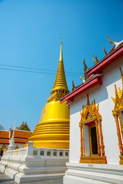 Gouden stoepa. Boeddhistische tempel. Prachtig religieuze gebouw is wit met verguldsel. Ayutthaya. Thailand. — Stockfoto