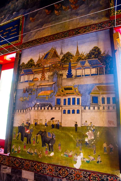 Hermosa escena pintada en un templo, Ayutthaya, Tailandia . — Foto de Stock