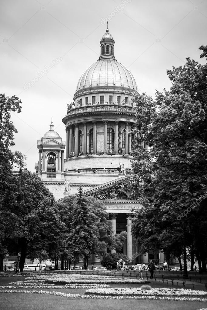 Saint Isaac's Cathedral in Saint Petersburg, Russia.Black and white photography.