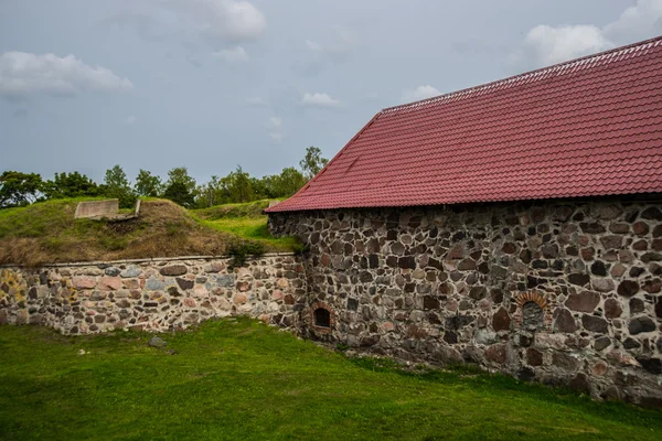 Taştan bir duvar eski ve antik taş kale Korela.The Priozersk.Russia.Huge şehir kapısı.