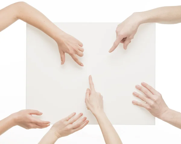 Human hands holding white board — Stock Photo, Image