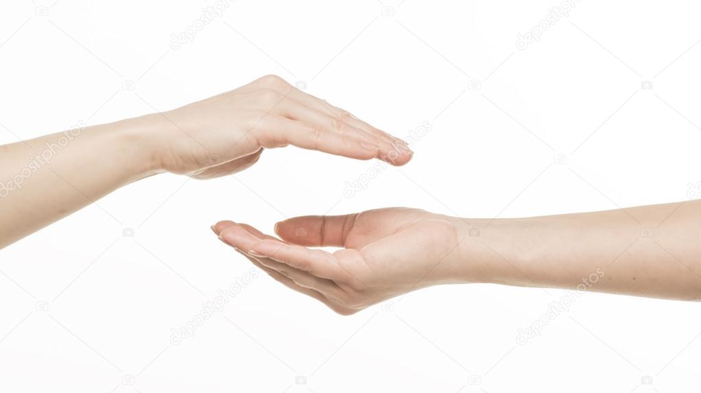 Two female hands protecting something