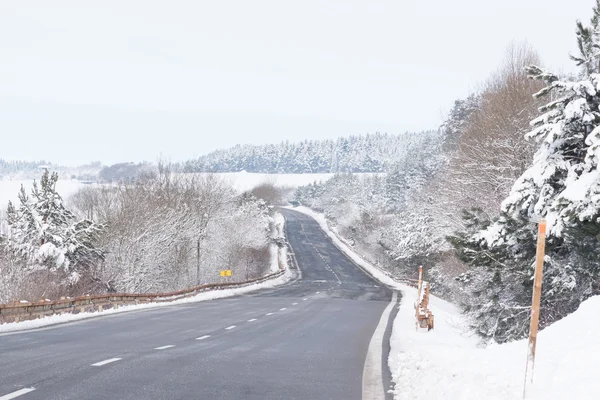 Кудрявая дорога в Высоких Татрах, покрытая снегом — стоковое фото