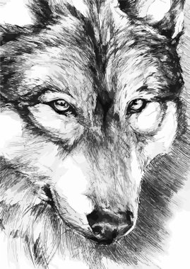 black-white painted wolf clipart