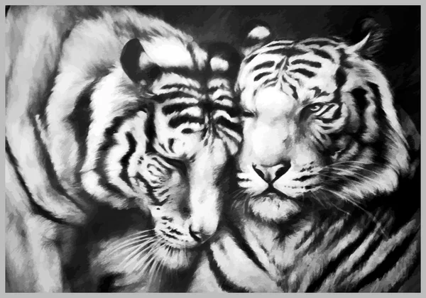 Black and white painted tiger — Stock Vector