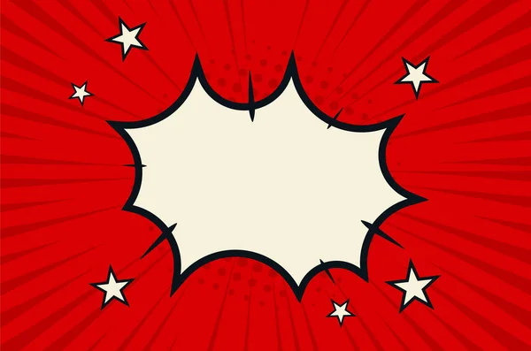 Retro comic frame, background, wallpaper with halftone effect, lines and stars. Red