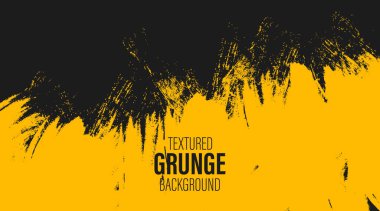 Modern moda desenli grunge arkaplan, duvar kağıdı, çerçeve. Kalitesiz doku, fırça darbeleri ve lekeler. Retro, vintage etkisi. Siyah arkaplanda sarı. 