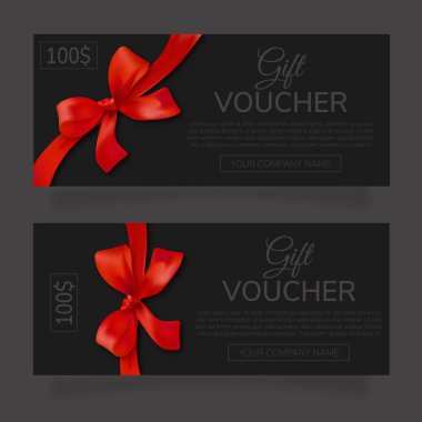 Kırmızı kurdeleli ve siyah arkaplanlı bir hediye çeki. Mesajınız için bir yer.. 