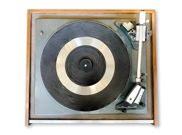 Widok Góry Gramofonu Gramofonowego Białym Tle Wycięty Obraz Starej Analogowej — Zdjęcie stockowe
