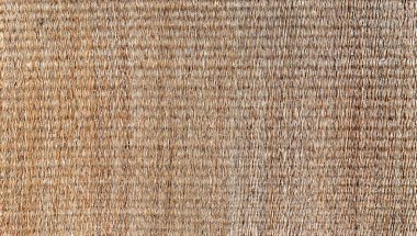 Soyut kopyalama alanı dikişsiz arkaplan dokusu. El yapımı jüt paspasın yatay yakın çekimi. Pamuk minder, çuval bezi. Chantaburi, Tayland.