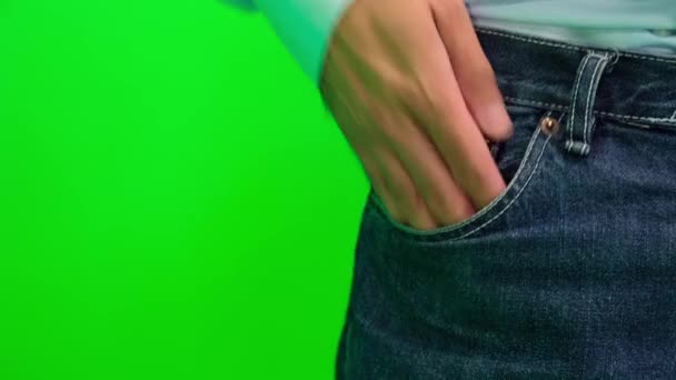 Businessman turning his empty pocket inside out to show his broke Stock Video