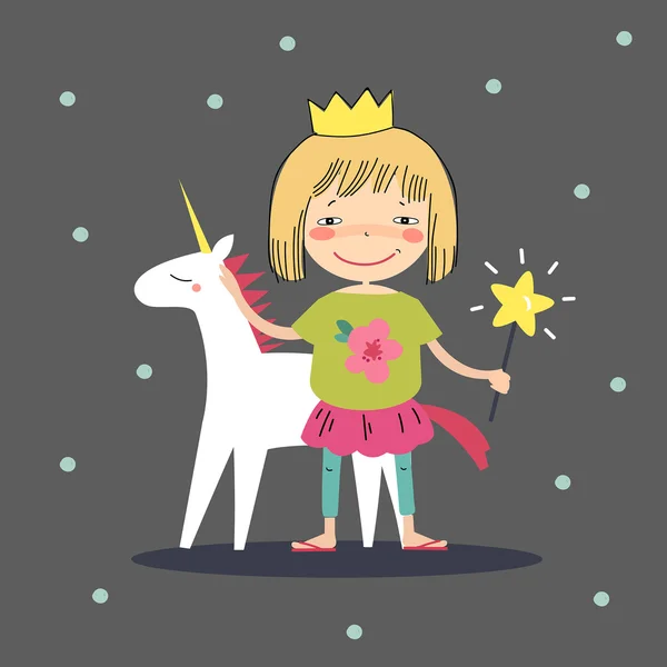 Girl with a unicorn — Stock Vector