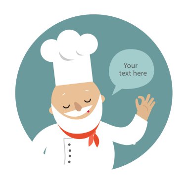 Metin için yer ile üniformalı şirin Şef. Düz simgesi