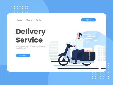 Şehir illüstrasyonunda bir siparişi iletmek için motosikletli teslimatçının illüstrasyon vektörü grafiği, bu illüstrasyon web sayfası, web, uygulama ve pankart için mükemmel.