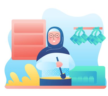 Bir annenin İmaj Vektörü Kutsal Ramazan ayı boyunca oruç tutmak için yemek hazırlıyor.