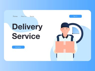 Teslimat Servisinin Resim Vektörü Grafiği, Kuryeler paketleri zamanında teslim eder. Web sitesi, iniş sayfası, ağ, uygulama ve pankart için mükemmel.